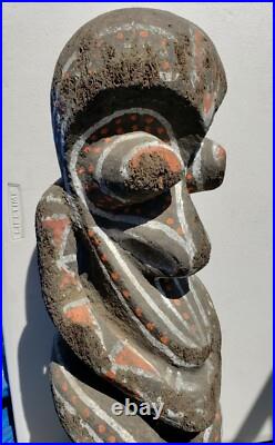 Vanuatu Large Painted Wood Sculpture Vintage Oceania