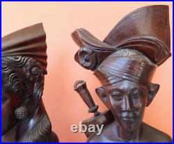 Very Fine Indonesian Bali Carved Wood Bust Pair Man & Woman 14 tall Vtg Statues