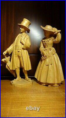 Vintage 10 Anri Wood Carved Carving Man & Woman In Old Groedner Costume Statue