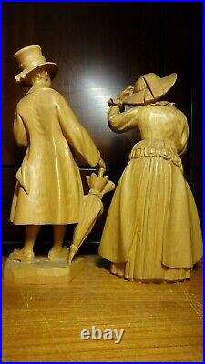 Vintage 10 Anri Wood Carved Carving Man & Woman In Old Groedner Costume Statue