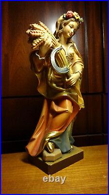 Vintage 11 Wooden Hand Carved Carving Catholic Patron Saint St Notburga Statue