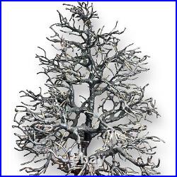 Vintage 12.75 Welded Metal Tree Sculpture Wood Base Organic Brutalist