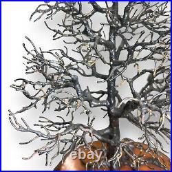 Vintage 12.75 Welded Metal Tree Sculpture Wood Base Organic Brutalist