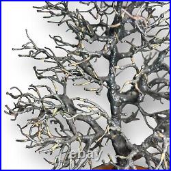 Vintage 12.75 Welded Metal Tree Sculpture Wood Base Organic Brutalist