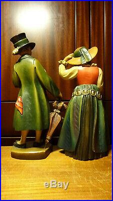 Vintage 12 Anri Wood Carved Carving Man & Woman In Old Groedner Costume Statue