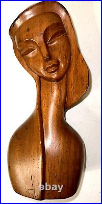 Vintage 12' Wood Carved Bust Made In Philippines Lady Woman