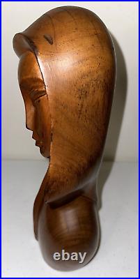 Vintage 12' Wood Carved Bust Made In Philippines Lady Woman