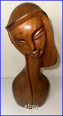 Vintage 12' Wood Carved Bust Made In Philippines Lady Woman