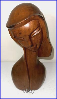 Vintage 12' Wood Carved Bust Made In Philippines Lady Woman