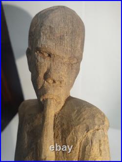 Vintage 14.5 Large Heavy Carved Wood Statue Sculpture Native African Asian