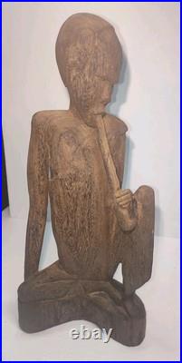 Vintage 14.5 Large Heavy Carved Wood Statue Sculpture Native African Asian