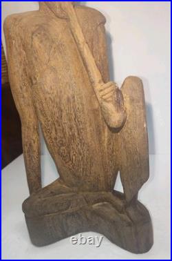 Vintage 14.5 Large Heavy Carved Wood Statue Sculpture Native African Asian Vintage 14.5 Large Heavy Carved Wood Statue Sculpture Native African Asian