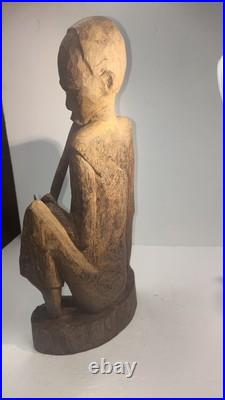 Vintage 14.5 Large Heavy Carved Wood Statue Sculpture Native African Asian
