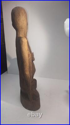 Vintage 14.5 Large Heavy Carved Wood Statue Sculpture Native African Asian