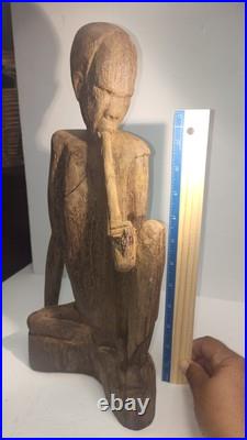 Vintage 14.5 Large Heavy Carved Wood Statue Sculpture Native African Asian