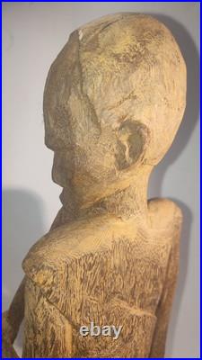 Vintage 14.5 Large Heavy Carved Wood Statue Sculpture Native African Asian