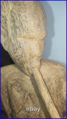 Vintage 14.5 Large Heavy Carved Wood Statue Sculpture Native African Asian