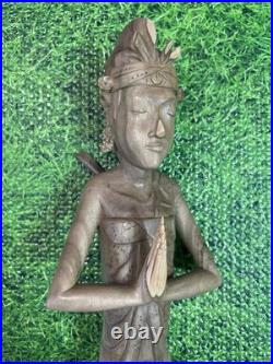 Vintage 14 Wood Carved Balinese Bali Woman Sculpture Statue