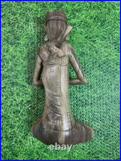 Vintage 14 Wood Carved Balinese Bali Woman Sculpture Statue