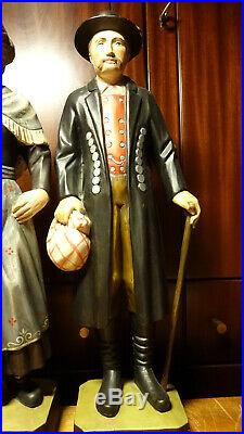Vintage 18 Wood Carved Carving Man & Woman In German Traditional Costume Statue