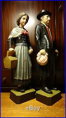 Vintage 18 Wood Carved Carving Man & Woman In German Traditional Costume Statue