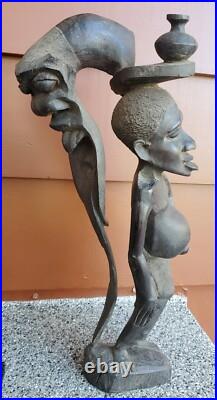 Vintage 19 African SCULPTURE Tribal Folk Art Carved Wood Figure Mask Unique
