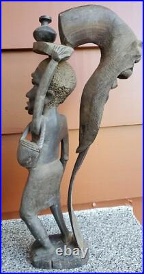 Vintage 19 African SCULPTURE Tribal Folk Art Carved Wood Figure Mask Unique