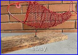 Vintage 1950s 60s Wire Metal Atomic Fish Sculpture Wood Base Mid Century Modern
