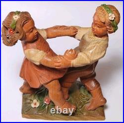 Vintage 1950s Marked ANRI Hand-Carved Wood Sculpture Dancing Tyrolean Couple
