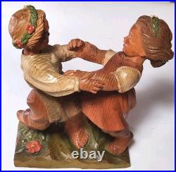 Vintage 1950s Marked ANRI Hand-Carved Wood Sculpture Dancing Tyrolean Couple
