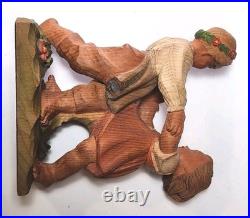 Vintage 1950s Marked ANRI Hand-Carved Wood Sculpture Dancing Tyrolean Couple