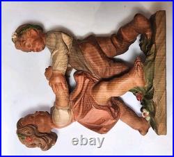 Vintage 1950s Marked ANRI Hand-Carved Wood Sculpture Dancing Tyrolean Couple
