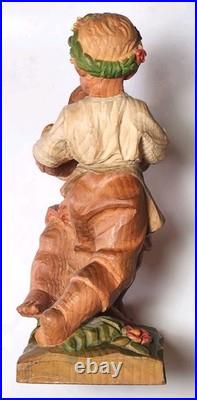Vintage 1950s Marked ANRI Hand-Carved Wood Sculpture Dancing Tyrolean Couple