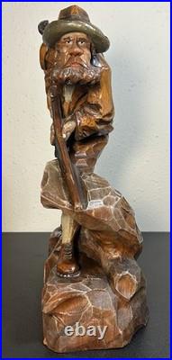 Vintage 1954 German Oberammergau Wood Carving Hunter Statue Valentin Riff VR
