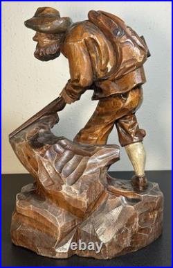 Vintage 1954 German Oberammergau Wood Carving Hunter Statue Valentin Riff VR