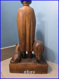 Vintage 1954 Hand-Carved German Shepherd & Animals Folk Art Statue 17 Tall