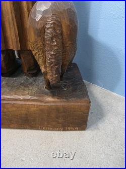 Vintage 1954 Hand-Carved German Shepherd & Animals Folk Art Statue 17 Tall