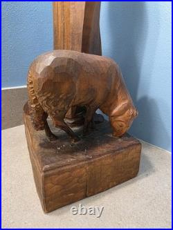 Vintage 1954 Hand-Carved German Shepherd & Animals Folk Art Statue 17 Tall