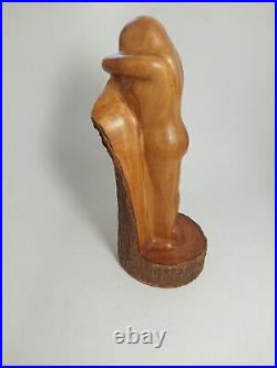 Vintage 1959 Signed E Chapman Modernist Nude Female Sculpture MCM Carved Wood