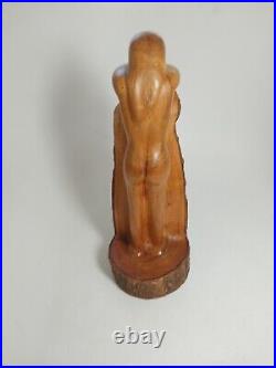 Vintage 1959 Signed E Chapman Modernist Nude Female Sculpture MCM Carved Wood