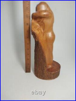 Vintage 1959 Signed E Chapman Modernist Nude Female Sculpture MCM Carved Wood