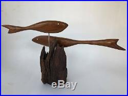 Vintage 1960's Mid Century Modern Kinetic Teak Fish Wood Mounted Sculpture