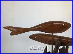 Vintage 1960's Mid Century Modern Kinetic Teak Fish Wood Mounted Sculpture