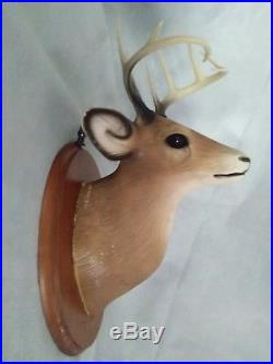 Vintage 1960's Small Mounted Hard Plastic on Wood Buck Deer Head