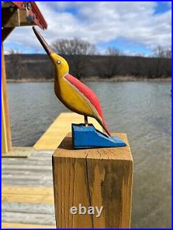 Vintage 1960s Folk Art Carved Wood Bird Sculpture Colorful Outsider Art