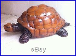 Vintage 1960s Life Size Giant Carved heavy Wood Sculpture Turtle with trunk