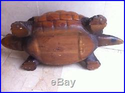 Vintage 1960s Life Size Giant Carved heavy Wood Sculpture Turtle with trunk