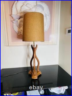 Vintage 1960s Sculptural Walnut Carved Wood Table Lamp Mid Century MCM Modern