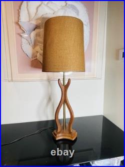Vintage 1960s Sculptural Walnut Carved Wood Table Lamp Mid Century MCM Modern