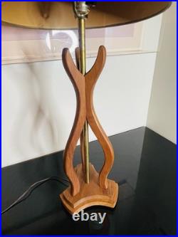 Vintage 1960s Sculptural Walnut Carved Wood Table Lamp Mid Century MCM Modern